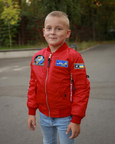 Бомбер MA-1 хлопчачий червоний з нашивками
