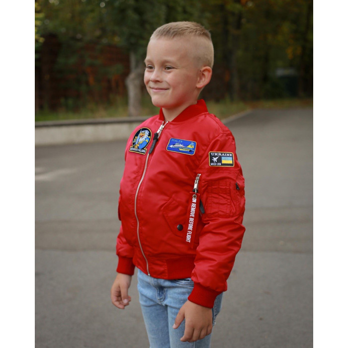 Бомбер MA-1 хлопчачий червоний з нашивками