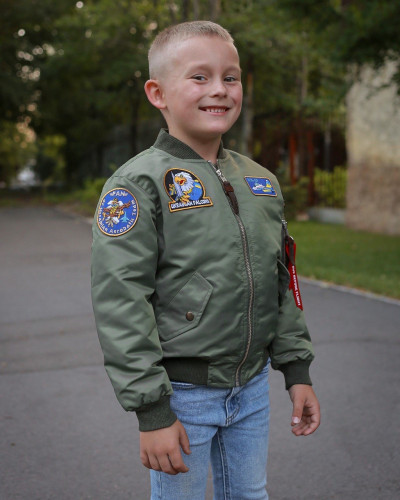 Бомбер MA-1 хлопчачий хакі з нашивками