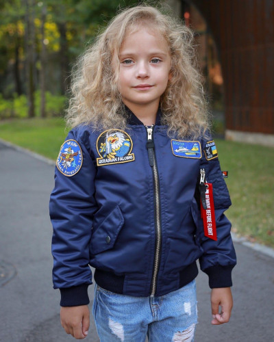 Бомбер MA-1 дівочий синій з нашивками