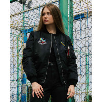 Бомбер MA-1 чорний жіночий з нашивками